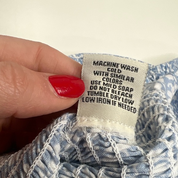 Blue Smocked Ruffle Neckline Shirred Blouse Size Large By Miss Selfie - Picture 5 of 10